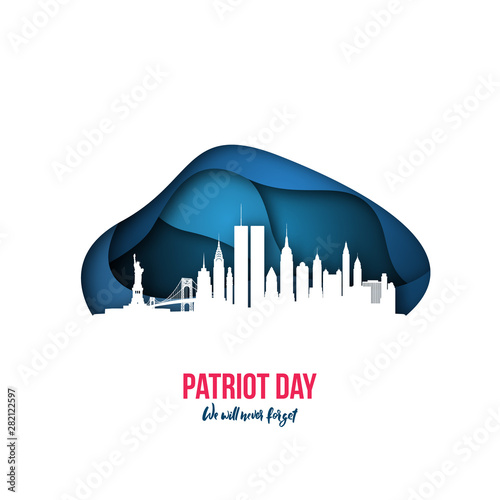 Patriot Day - We will never forget New York skyline September 11, 2001. Origami concept. Design template.