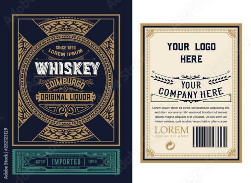Old label design for Whiskey and Wine label, Restaurant banner, Beer label.  illustration