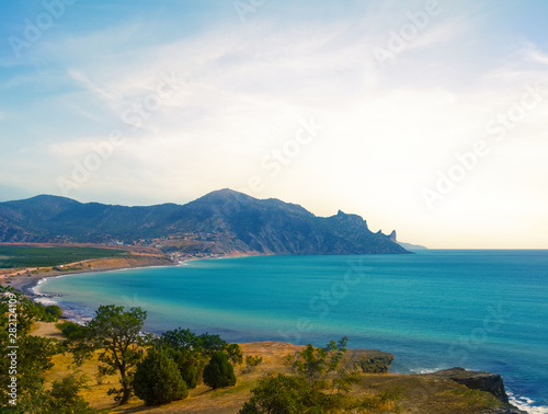 emerald sea bay at the sunset, natural sea background