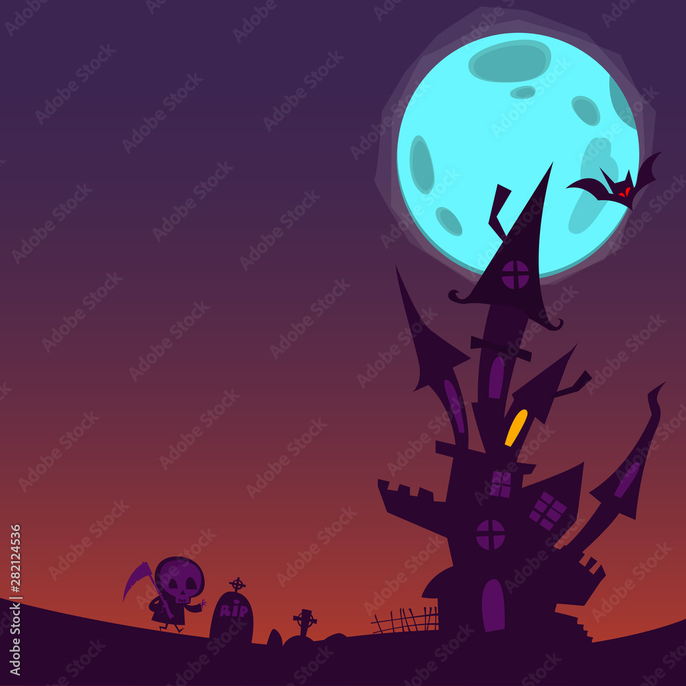 Cartoon scary haunted house. Halloween vector illustration