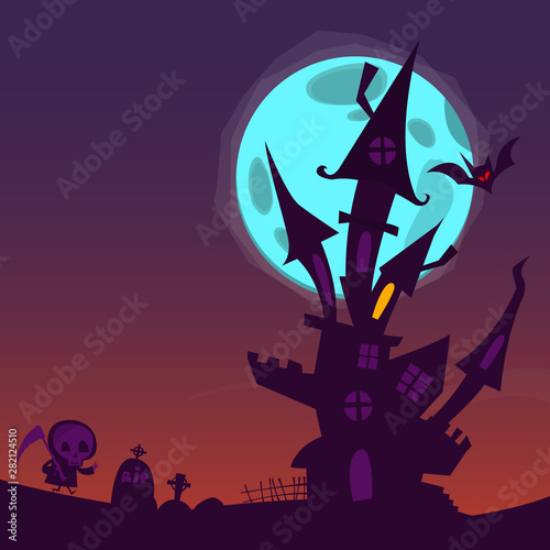 Cartoon scary haunted house. Halloween vector illustration