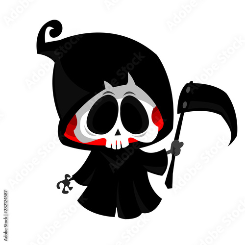 Cute cartoon grim reaper. Halloween vector illustration