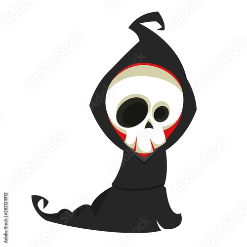 Cute cartoon grim reaper. Halloween vector illustration