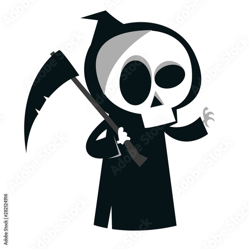 Cute cartoon grim reaper. Halloween vector illustration
