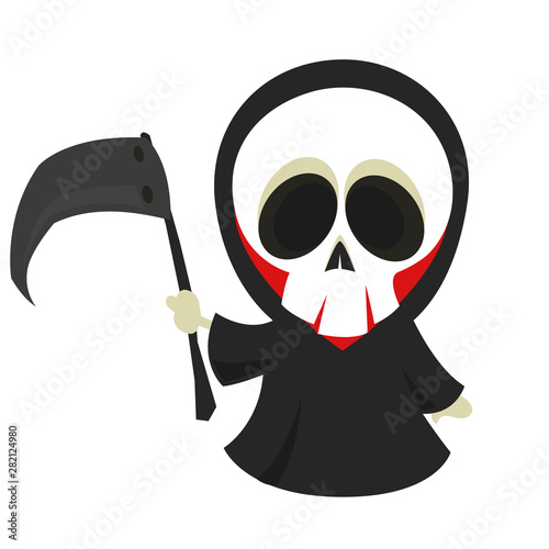 Cute cartoon grim reaper. Halloween vector illustration