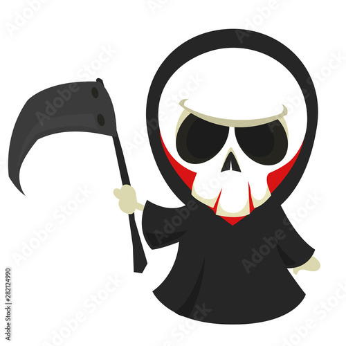 Cute cartoon grim reaper. Halloween vector illustration