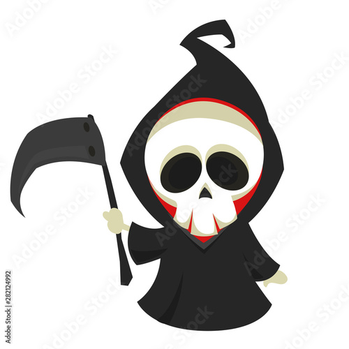 Cute cartoon grim reaper. Halloween vector illustration
