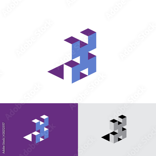 X letter Isometric logo. Volumetric typographic X monogram as cubes building. Isometric types icon. 