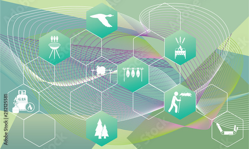 Poster with Set of travel and camping equipment icons
