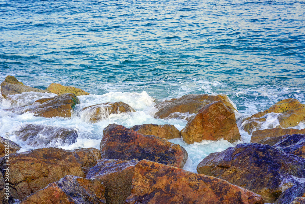 Waves on the beach in windy weather