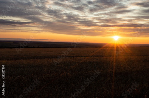 Beautiful sky illuminated by the dawn sun over the field © Aleksey Gorshenin
