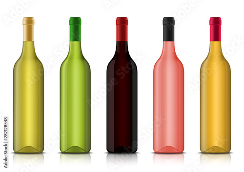 Vector realistic 3d wine blank bottle mockups