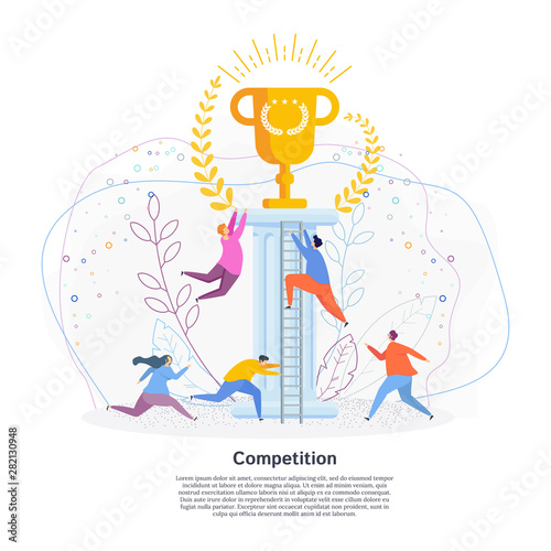 Tiny people are running race for golden cup of winner.