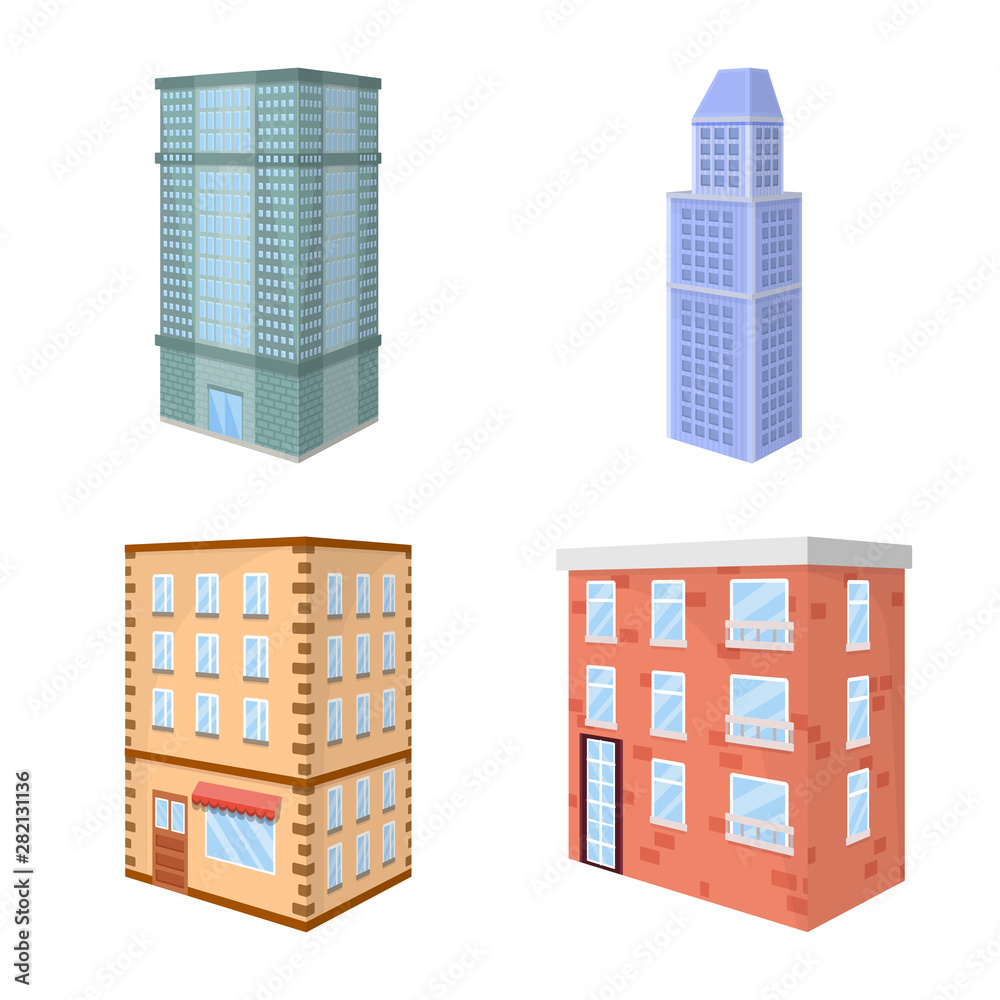 Vector illustration of city and build sign. Set of city and apartment stock vector illustration.