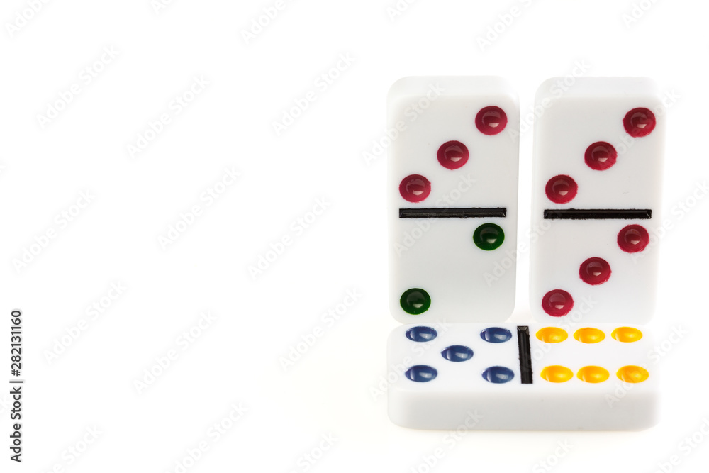 Domino isolated on white background photo for your leisure projects or board games publications. Closeup. Domino isolated on white background photo for your leisure projects or board games publications. Closeup.