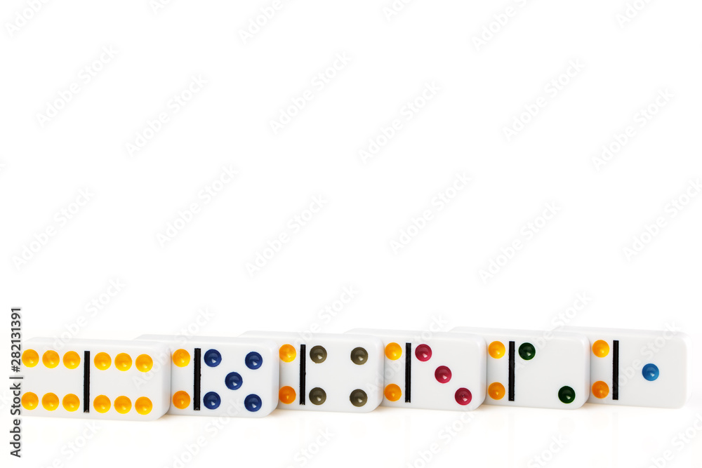 Domino isolated on white background photo for your leisure projects or board games publications. Closeup. Domino isolated on white background photo for your leisure projects or board games publications. Closeup.