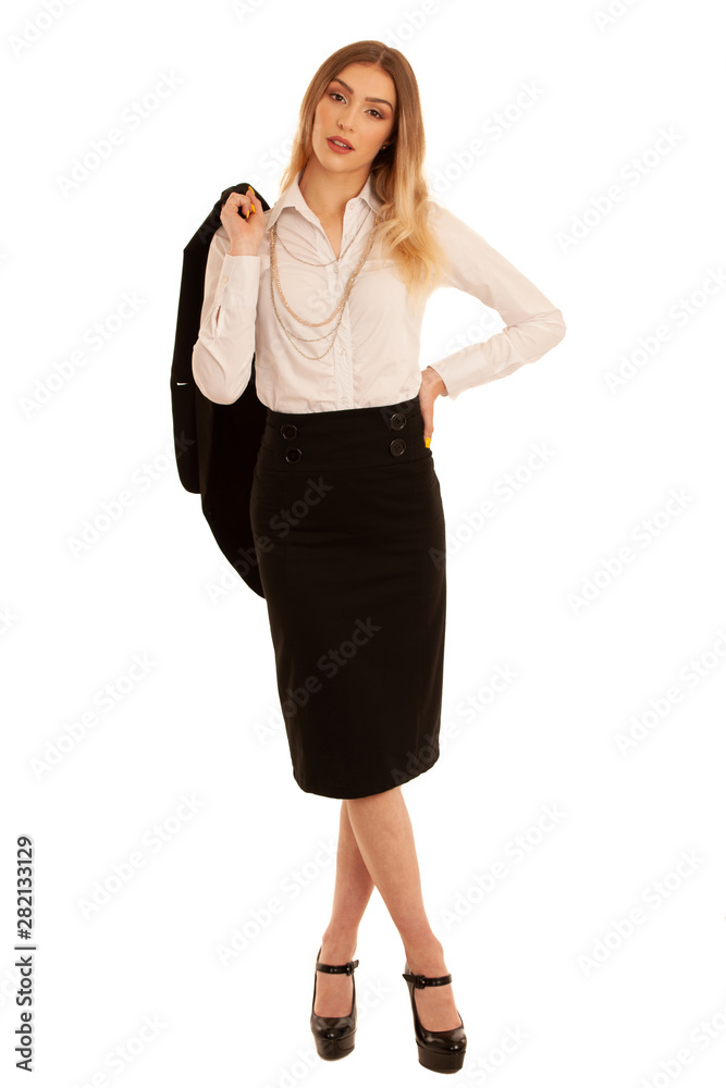Young business woman in business dress isolated over white background Young business woman in business dress isolated over white background