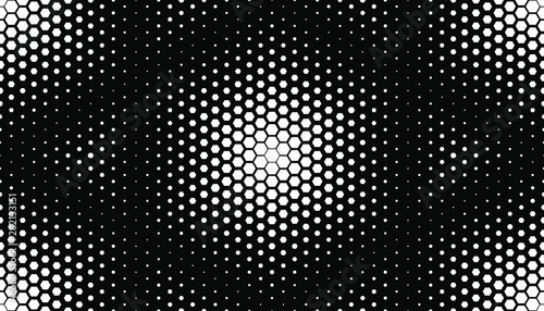 Abstract Seamless Black and White Geometric Pattern with Polygons. Contrasty Optical Psychedelic Illusion. Spotted Hexagonal Texture.