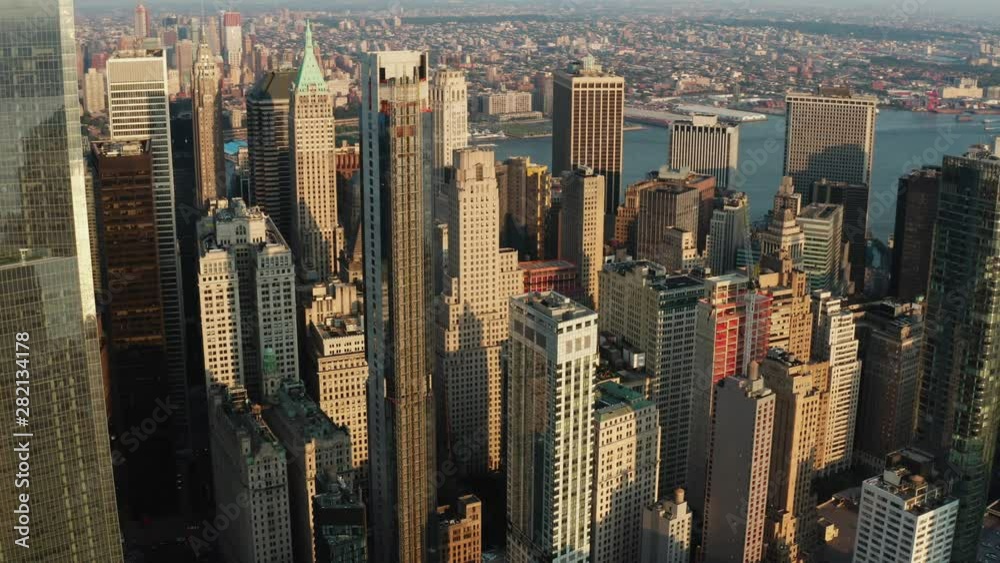 Aerial shooting of New York. Cityscape view of Manhattan from a drone. 