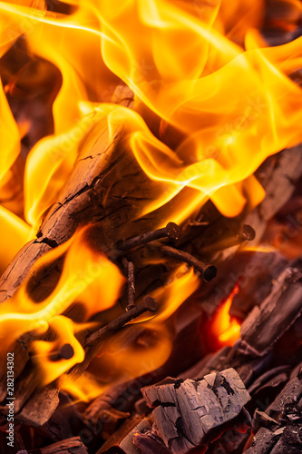 firewood, coal, flames and blazes