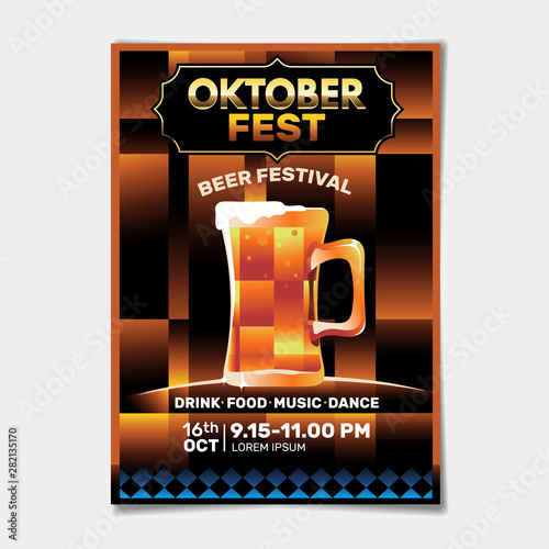 Poster Template of Oktoberfest Beer Party. Bavaria Pattern on Background. Oktoberfest means Beer festival in Germany . Vector illustration
