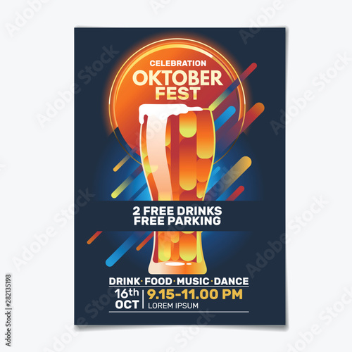 Poster Template of Oktoberfest Beer Party. Bavaria Pattern on Background. Oktoberfest means Beer festival in Germany . Vector illustration