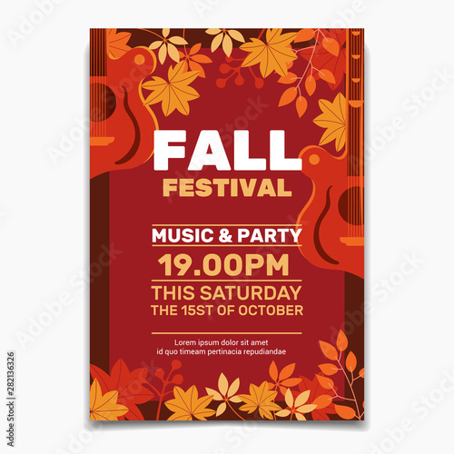Fall Festival flyer or poster template. Design for Invitation or Autumn Holiday Celebration Poster