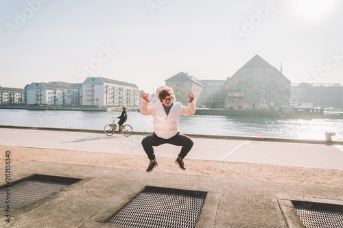 Photography adult person rejoices like child