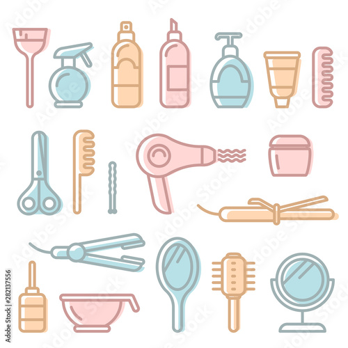 Hair care accessories and instruments icons collection
