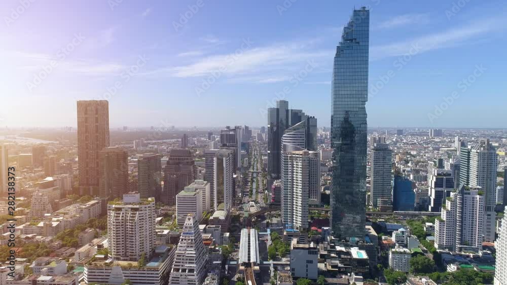 4k Aerial city view of Bangkok downtown, Flying over Bangkok, Thailand.