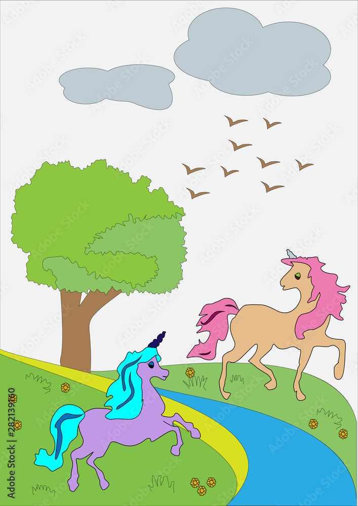 Fototapeta premium Unicorns Landscape