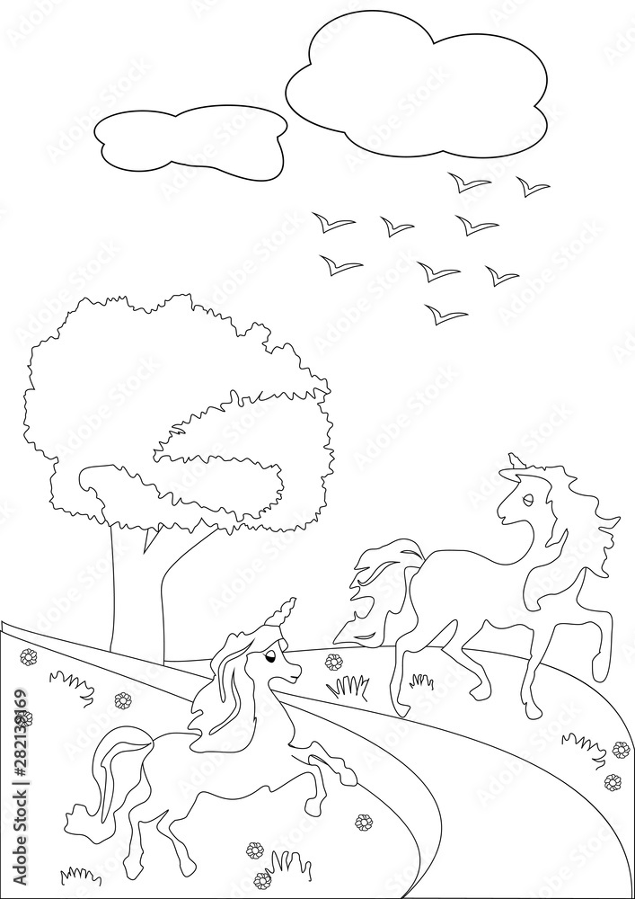 Fototapeta premium Unicorns coloring page
