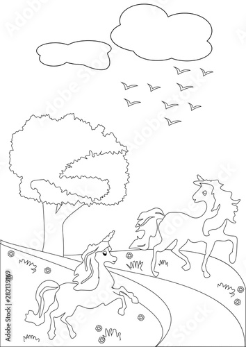 Unicorns coloring page 