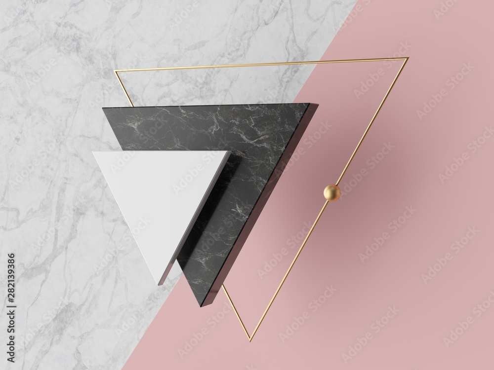 custom made wallpaper toronto digital3d abstract modern minimal background, white triangular canvas, black white marble texture, golden frame, triangle shapes, geometric fashion scene, simple clean design, trendy blank mockup