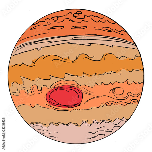 Hand drawn, sketch, vector illustration of Jupiter