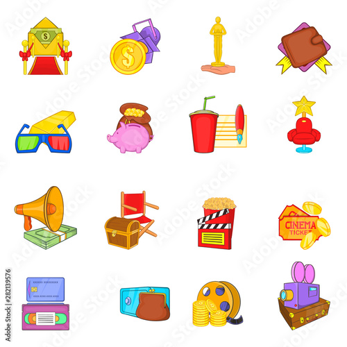 Movie money icons set. Cartoon set of 16 movie money vector icons for web isolated on white background