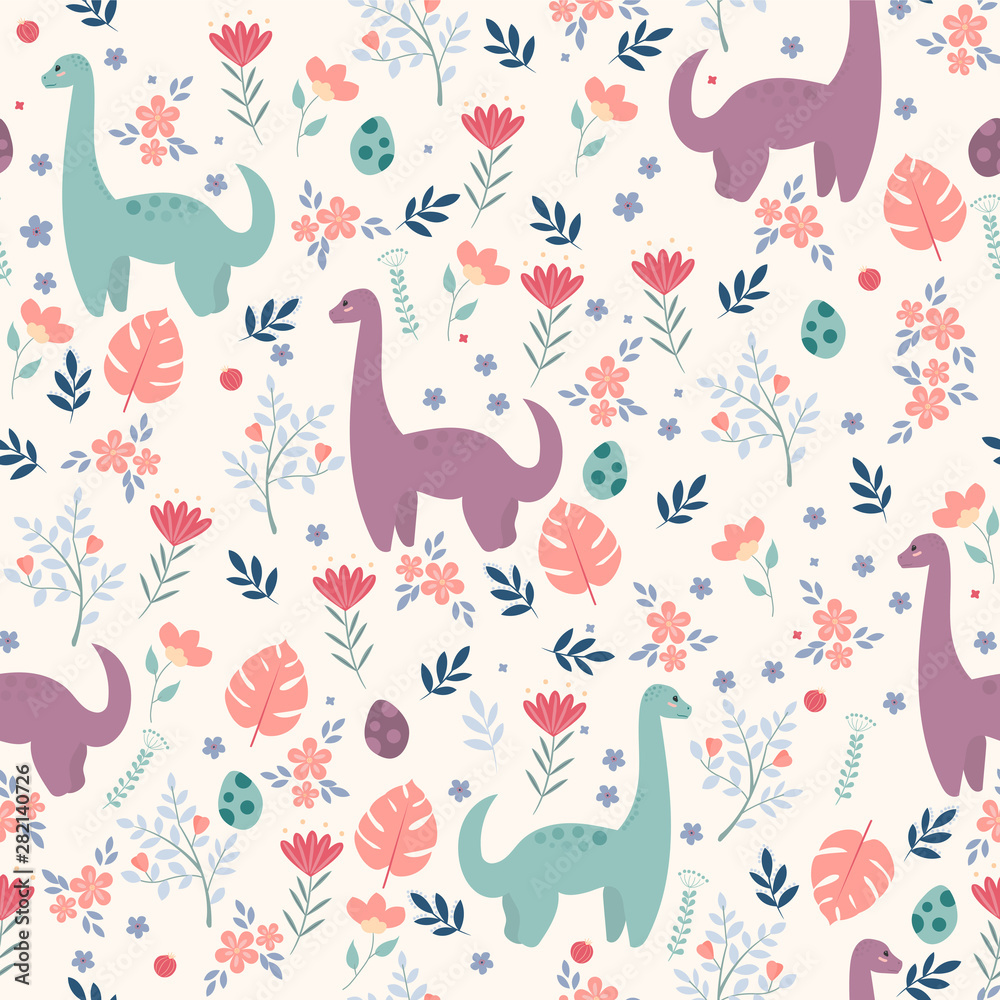 Dinosaur and rainbow in the sky baby seamless pattern cute cartoon animal  background hand drawn in kid style The design used for Print wallpaper  fabric textile Vector illustration 4988533 Vector Art at
