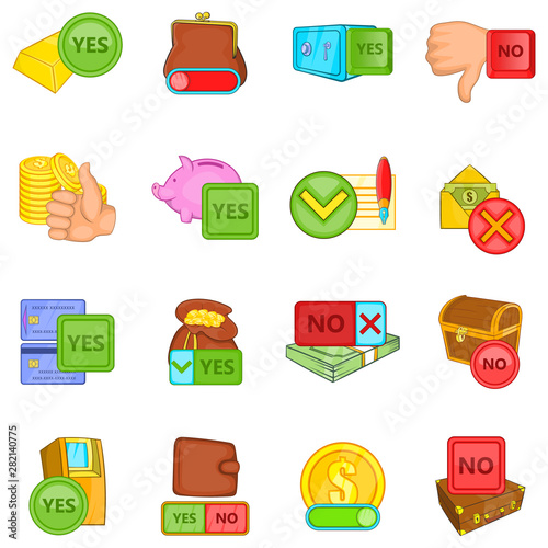 Online money icons set. Cartoon set of 16 online money vector icons for web isolated on white background