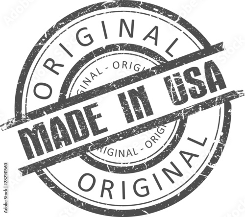 Gray rubber stamp made in usa. Isolated on white with original. Grunge style sign