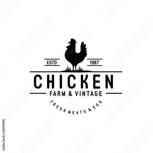 Chicken Farm Vintage Logo Vector Stock