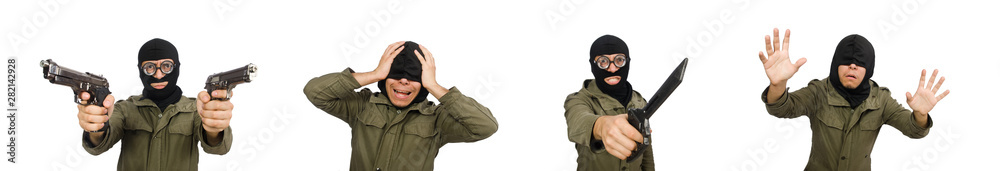 Funny man wearing balaclava isolated on white
