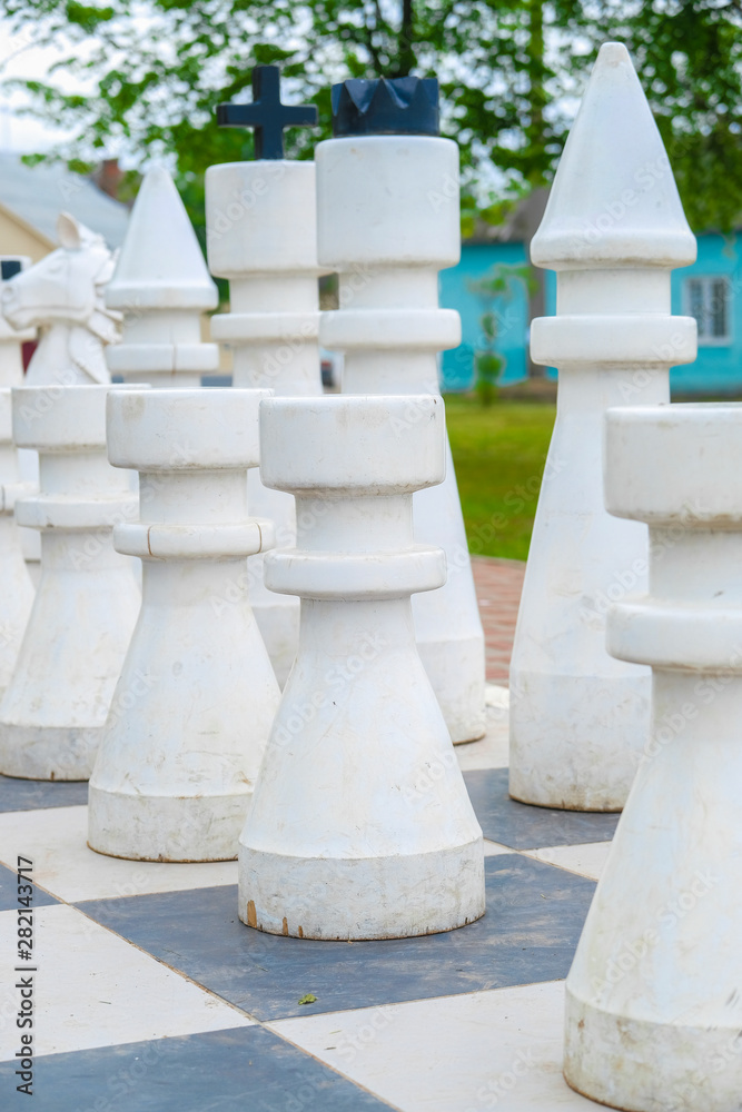 Image of large chess pieces on a street in Sebezh, Russia Image of large chess pieces on a street in Sebezh, Russia