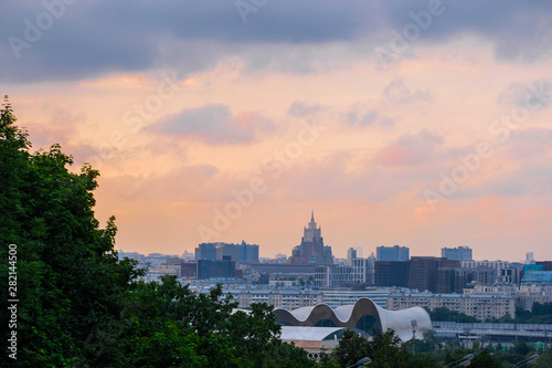 Moscow, Russia - June, 15, 2019: panorama of Moscow at sunset