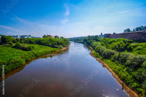 landscape with the image of the channel of the Dnieper River and the view of the city of Smolensk  Russia
