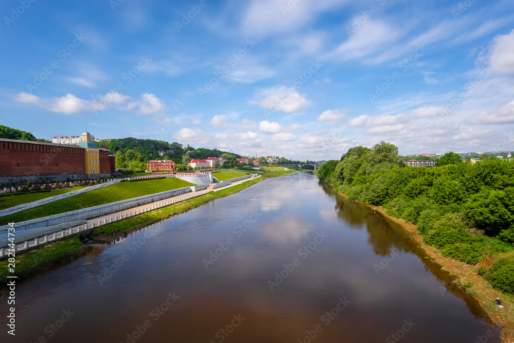 landscape with the image of the embankment of the Dnieper River in the city of Smolensk, Russia