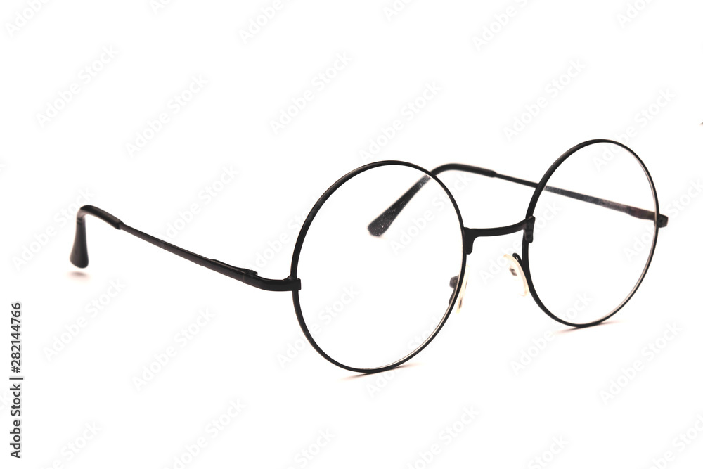 round black glasses isolated on white background in open view round black glasses isolated on white background in open view