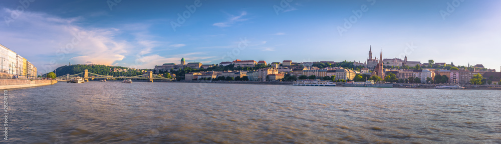 Budapest - June 21, 2019: Panoramic view of the Danube in Budapest, Hungary