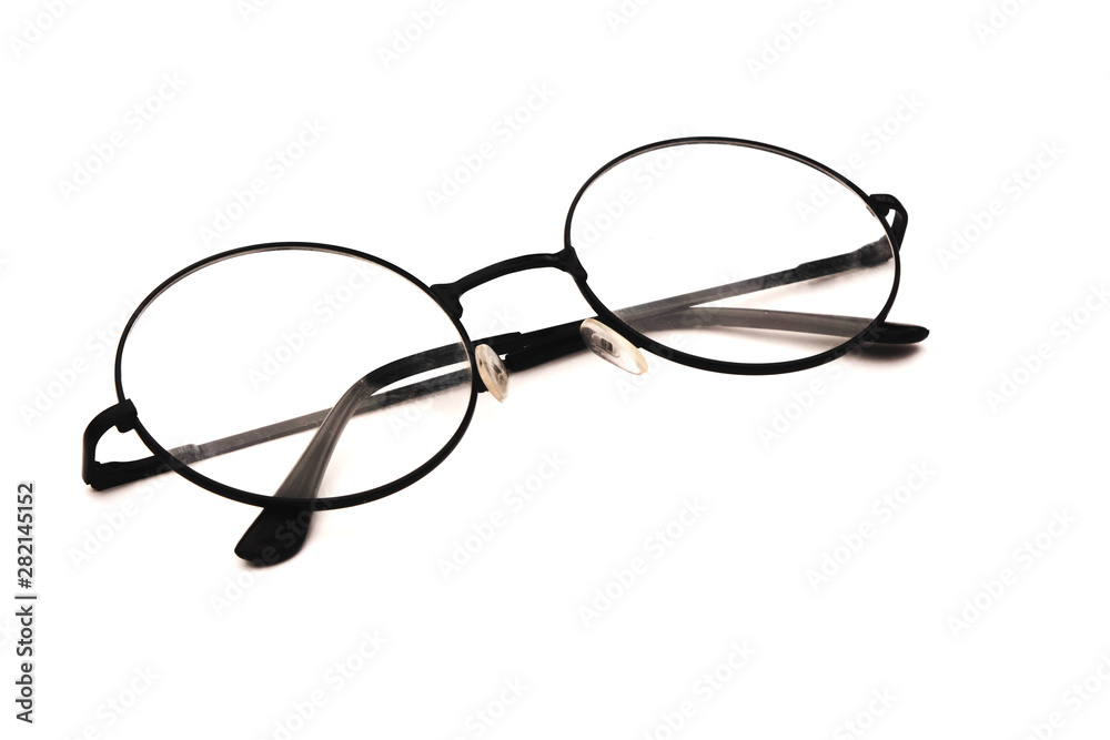 Fototapeta premium round black glasses isolated on white background in closed form
