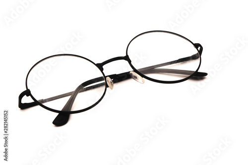 round black glasses isolated on white background in closed form