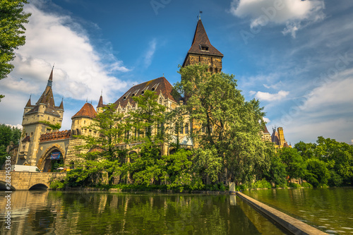 Budapest - June 22, 2019: Vajdahunyad castle on the Pest side of Budapest, Hungary